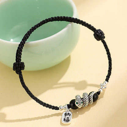 Mythstone Fu Character Agate Year Of The Snake Lucky Fortune Charm String Luck Bracelet