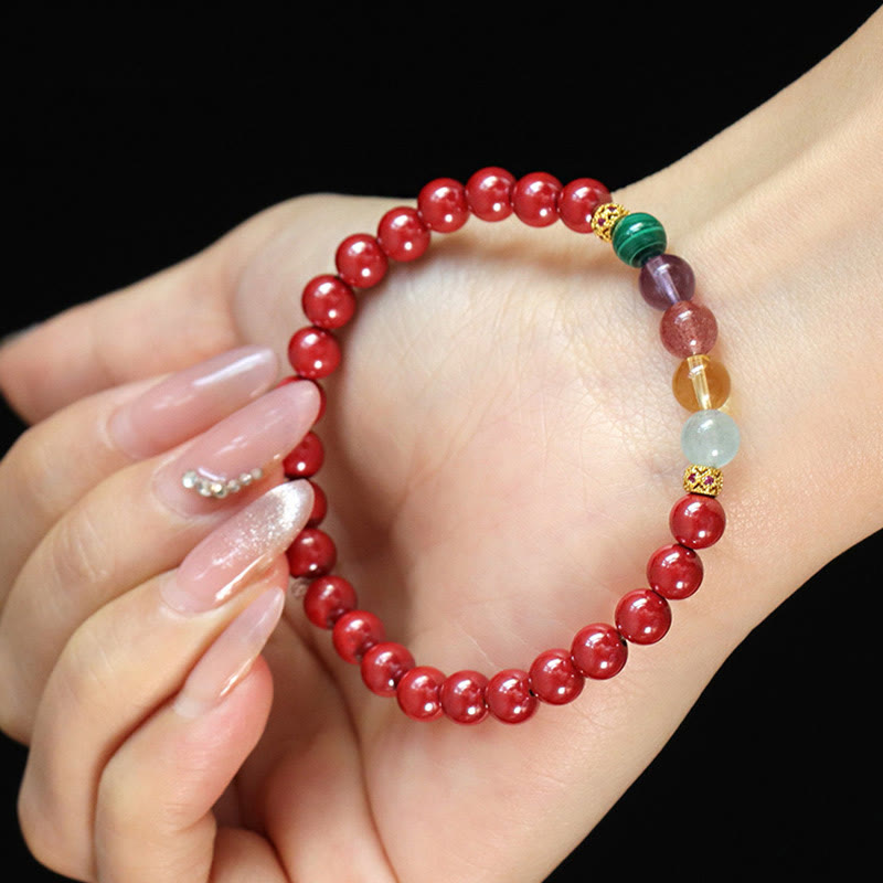 Mythstone Cinnabar Aquamarine Citrine Strawberry Quartz Amethyst Malachite Blessing Bracelet