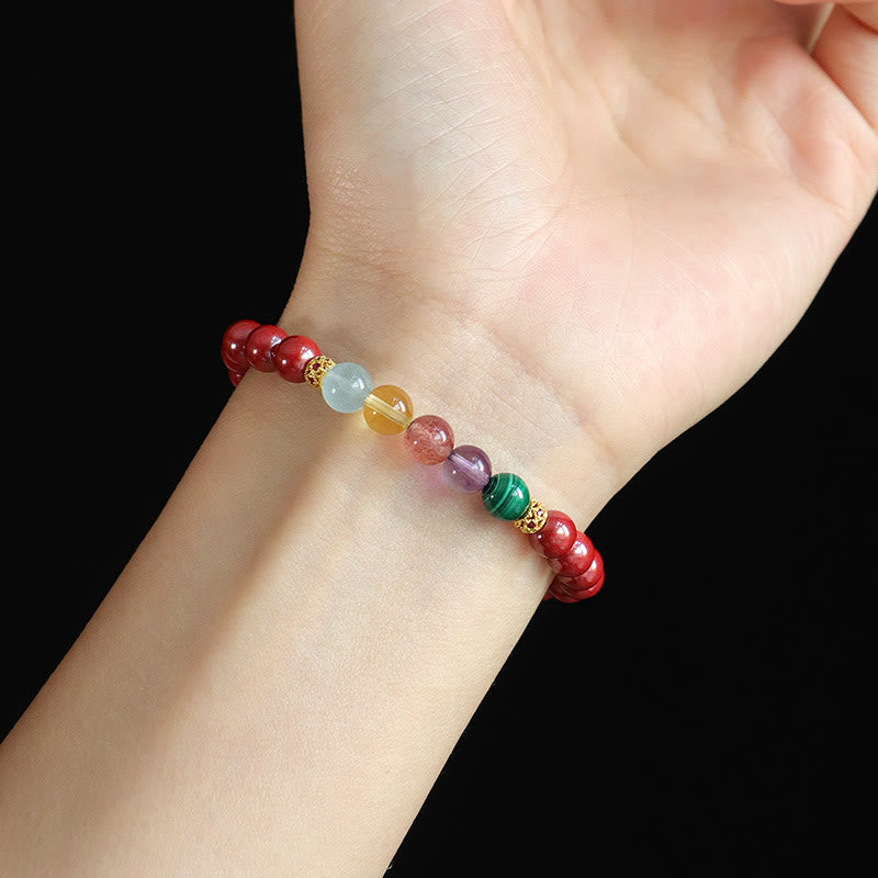 Mythstone Cinnabar Aquamarine Citrine Strawberry Quartz Amethyst Malachite Blessing Bracelet