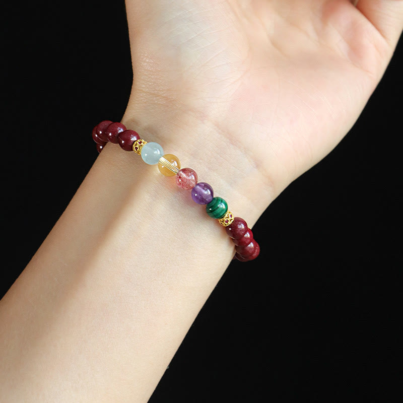 Mythstone Cinnabar Aquamarine Citrine Strawberry Quartz Amethyst Malachite Blessing Bracelet