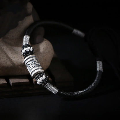 Pulsera creativa de seis palabras verdaderas en plata de ley 999 con hilo negro Mythstone 