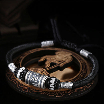 Pulsera creativa de seis palabras verdaderas en plata de ley 999 con hilo negro Mythstone 