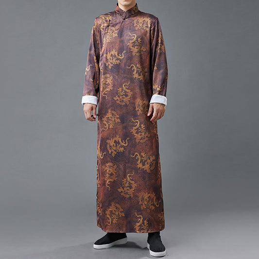 Mythstone Vintage Chinese Frog-Button Tang Suit Men's Dragon Cotton Robe