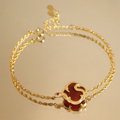 Pulsera de plata de ley 925 con ágata roja y ónix negro y año de la serpiente 