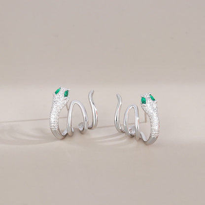 Mythstone 925 Sterling Silver Green-eyed Snake Shape Year Of The Snake Harmony Earrings