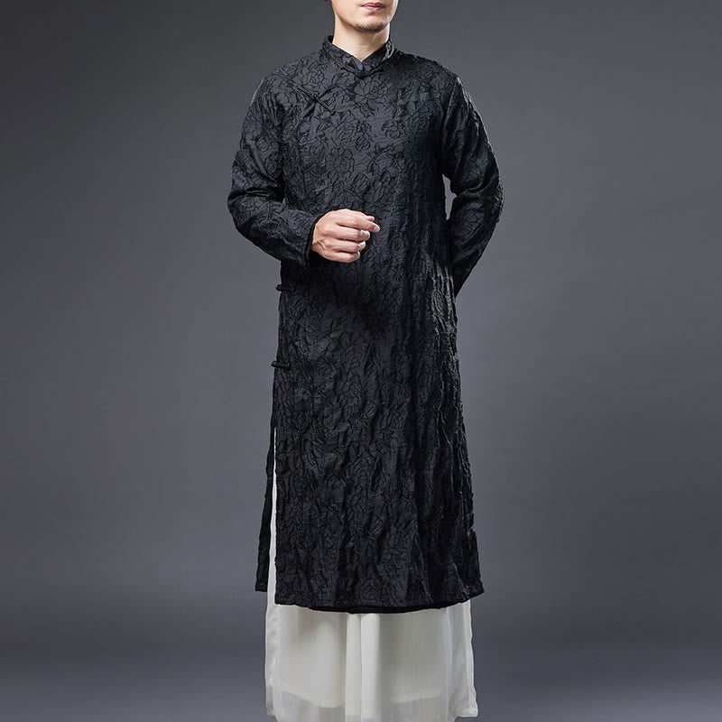 Mythstone Fall Chinese Frog-Button Rose Peony Cotton Men's Tang Suit Robe