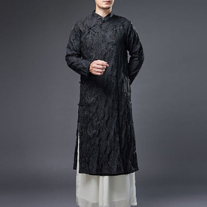 Mythstone Fall Chinese Frog-Button Rose Peony Cotton Men's Tang Suit Robe