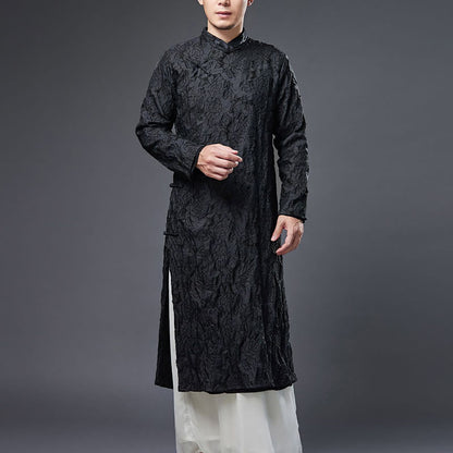 Mythstone Fall Chinese Frog-Button Rose Peony Cotton Men's Tang Suit Robe