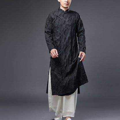 Mythstone Fall Chinese Frog-Button Rose Peony Cotton Men's Tang Suit Robe