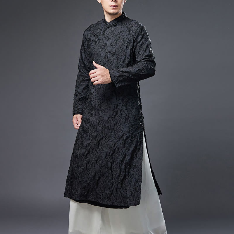 Mythstone Fall Chinese Frog-Button Rose Peony Cotton Men's Tang Suit Robe