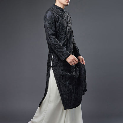 Mythstone Fall Chinese Frog-Button Rose Peony Cotton Men's Tang Suit Robe