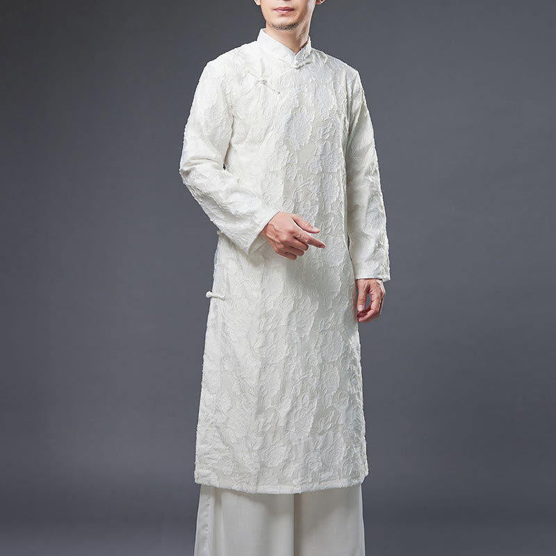 Mythstone Fall Chinese Frog-Button Rose Peony Cotton Men's Tang Suit Robe