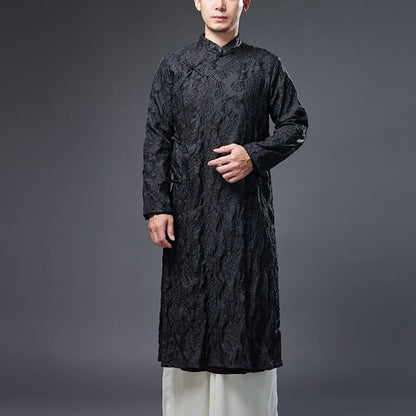 Mythstone Fall Chinese Frog-Button Rose Peony Cotton Men's Tang Suit Robe