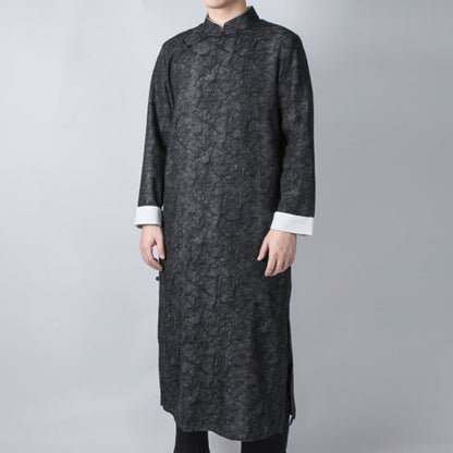 Mythstone Fall Chinese Frog-Button Cotton Jacquard Texture Men's Tang Suit Robe