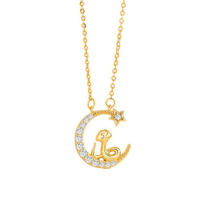 Mythstone 925 Sterling Silver Moon Snake Year Of The Snake Blessing Necklace Pendant