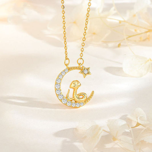 Mythstone 925 Sterling Silver Moon Snake Year Of The Snake Blessing Necklace Pendant