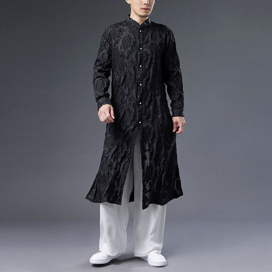 Mythstone Fall Peony Flowers Button Down Cotton Coat Men's Tang Suit Robe