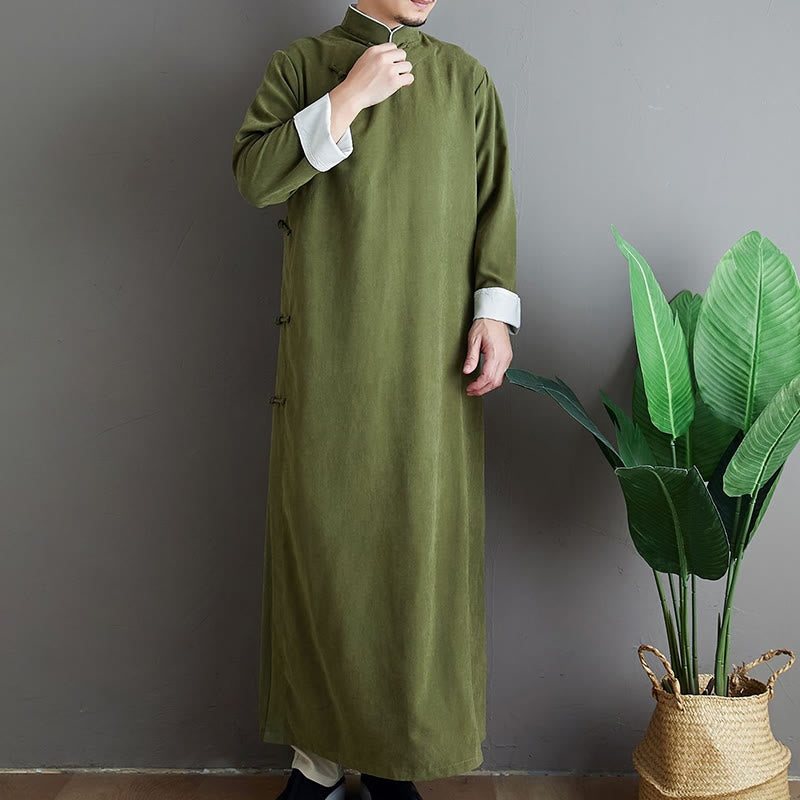 Mythstone Fall Solid Color Chinese Frog-Button Cotton Men's Tang Suit Robe