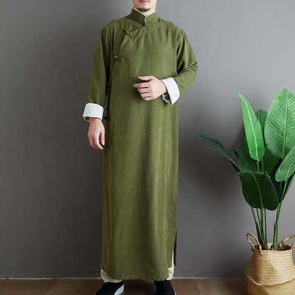 Mythstone Fall Solid Color Chinese Frog-Button Cotton Men's Tang Suit Robe