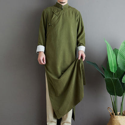 Mythstone Fall Solid Color Chinese Frog-Button Cotton Men's Tang Suit Robe