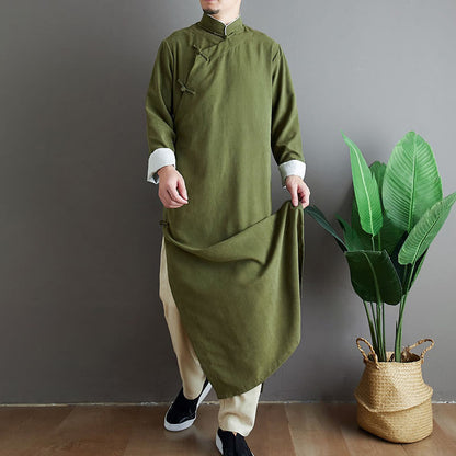 Mythstone Fall Solid Color Chinese Frog-Button Cotton Men's Tang Suit Robe