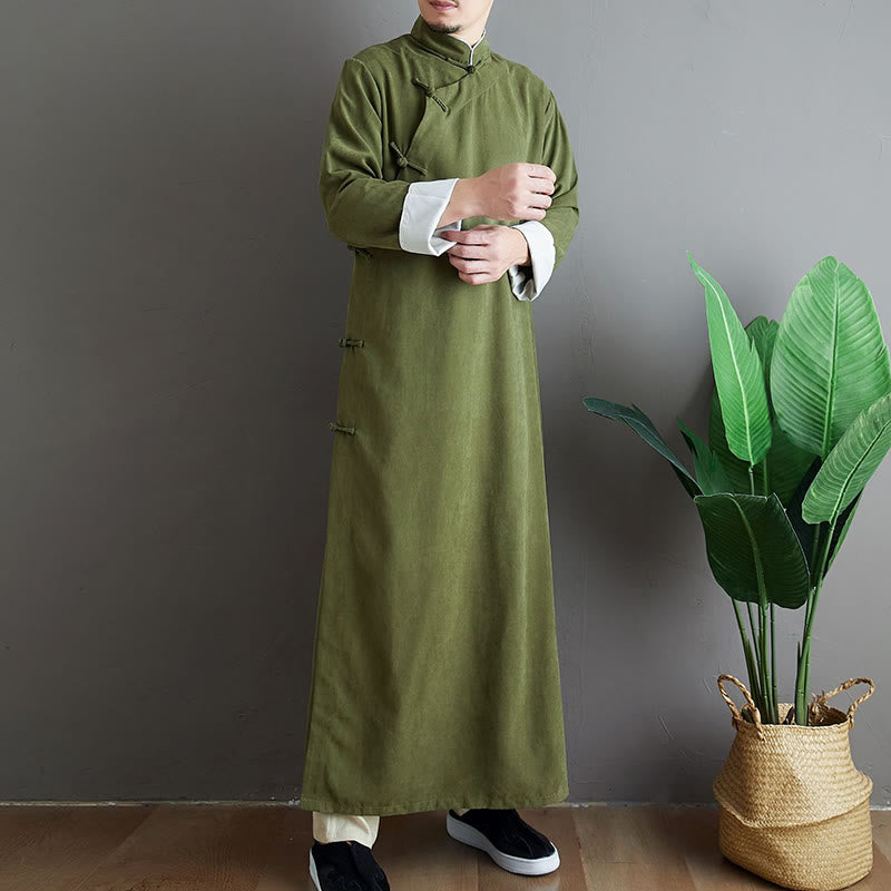 Mythstone Fall Solid Color Chinese Frog-Button Cotton Men's Tang Suit Robe