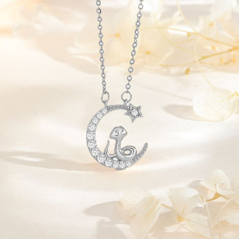 Mythstone 925 Sterling Silver Moon Snake Year Of The Snake Blessing Necklace Pendant