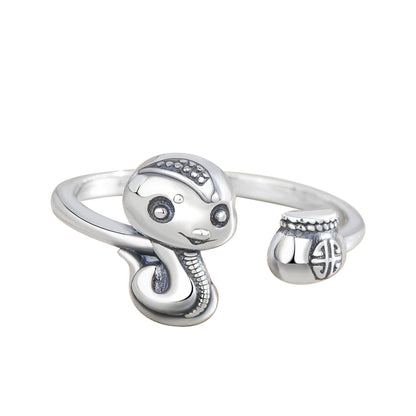 Mythstone 925 Sterling Silver Year Of The Snake Balance Adjustable Ring