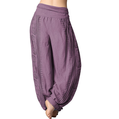 Mythstone Dharma Wheel Lotus OM Pattern Women's Elastic Waist Harem Pants