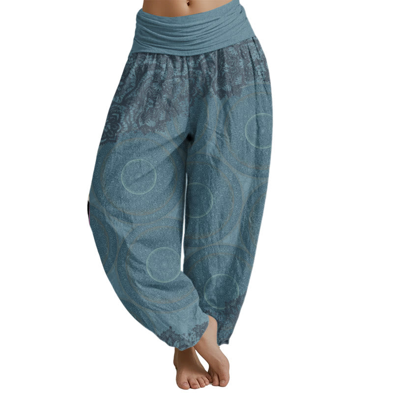 Mythstone Casual Flowers Compass Design Women's Elastic Waist Harem Pants