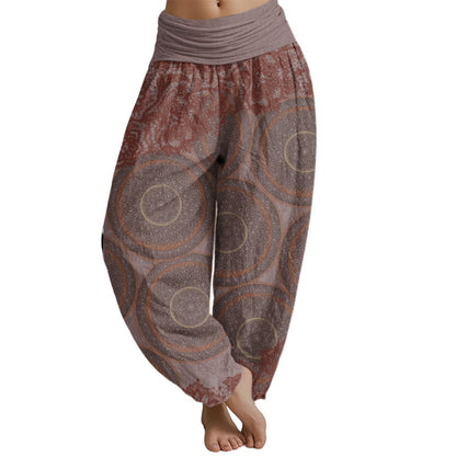 Mythstone Casual Flowers Compass Design Women's Elastic Waist Harem Pants