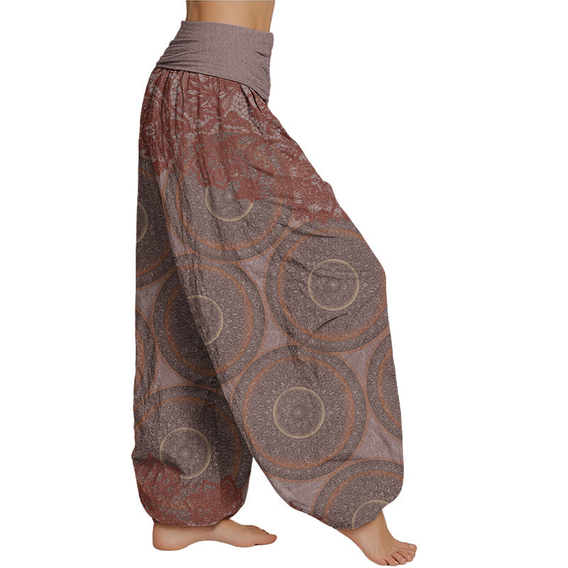 Mythstone Casual Flowers Compass Design Women's Elastic Waist Harem Pants