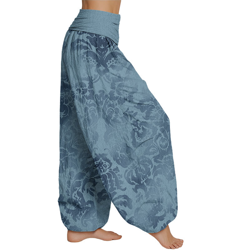 Mythstone Casual Flower Leaves Design Women's Elastic Waist Harem Pants