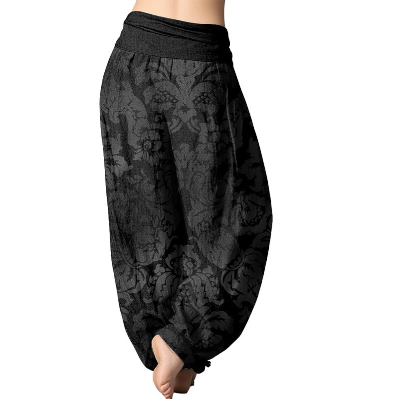 Mythstone Casual Flower Leaves Design Women's Elastic Waist Harem Pants