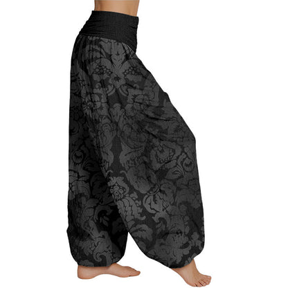 Mythstone Casual Flower Leaves Design Women's Elastic Waist Harem Pants