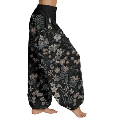 Mythstone Casual Daisy Flowers Leaves Design Women's Elastic Waist Harem Pants