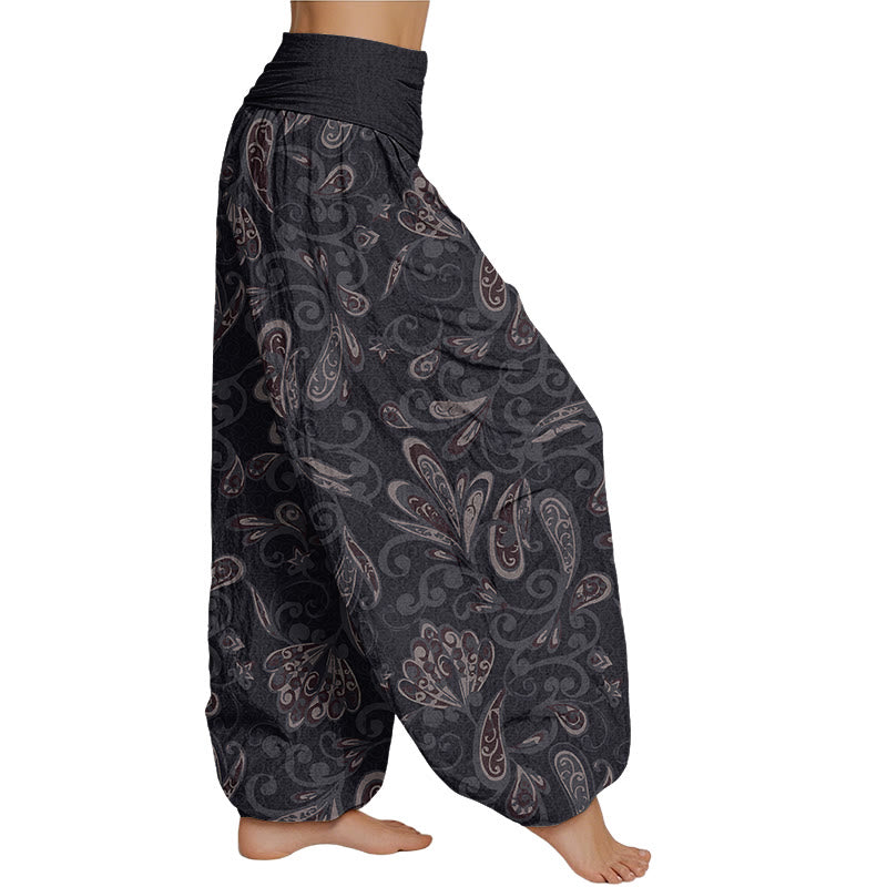 Pantalones harén con cintura elástica para mujer con diseño de pétalos de flores de Mythstone 