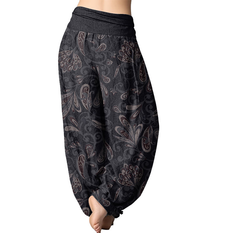 Pantalones harén con cintura elástica para mujer con diseño de pétalos de flores de Mythstone 