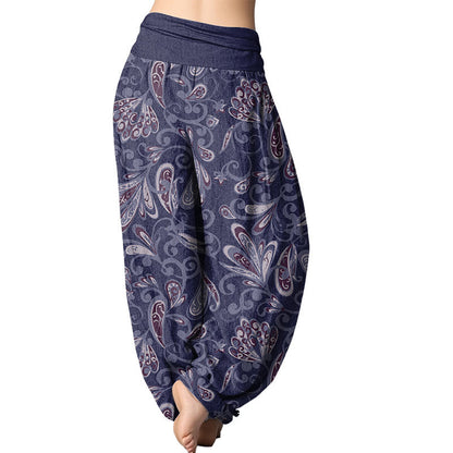 Pantalones harén con cintura elástica para mujer con diseño de pétalos de flores de Mythstone 