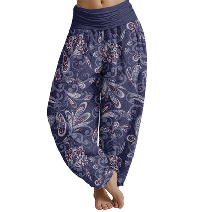 Pantalones harén con cintura elástica para mujer con diseño de pétalos de flores de Mythstone 