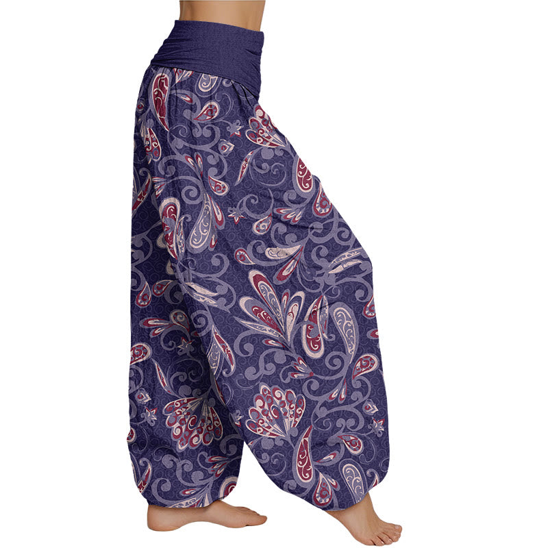 Pantalones harén con cintura elástica para mujer con diseño de pétalos de flores de Mythstone 