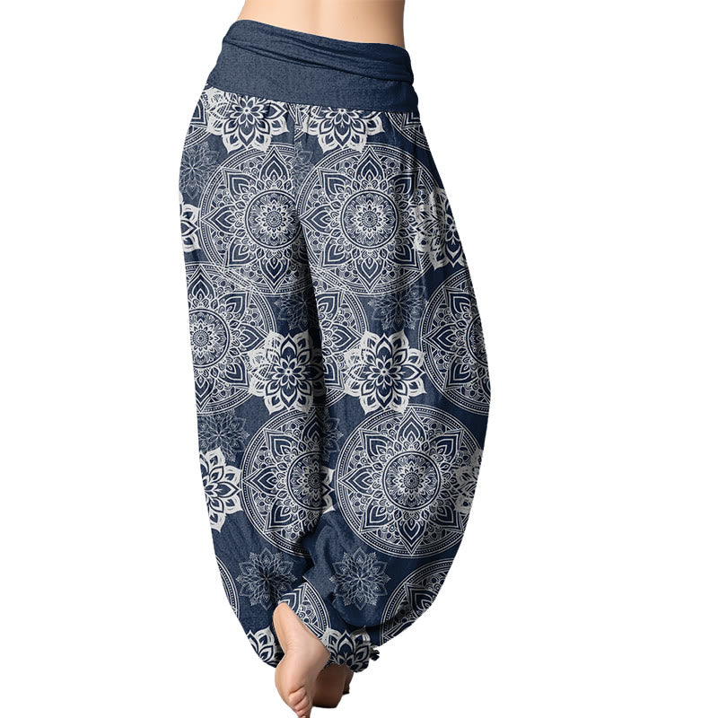 Mythstone Casual Round Mandala Flower Design Women's Elastic Waist Harem Pants