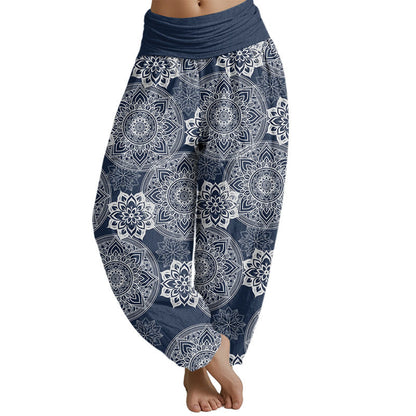 Mythstone Casual Round Mandala Flower Design Women's Elastic Waist Harem Pants