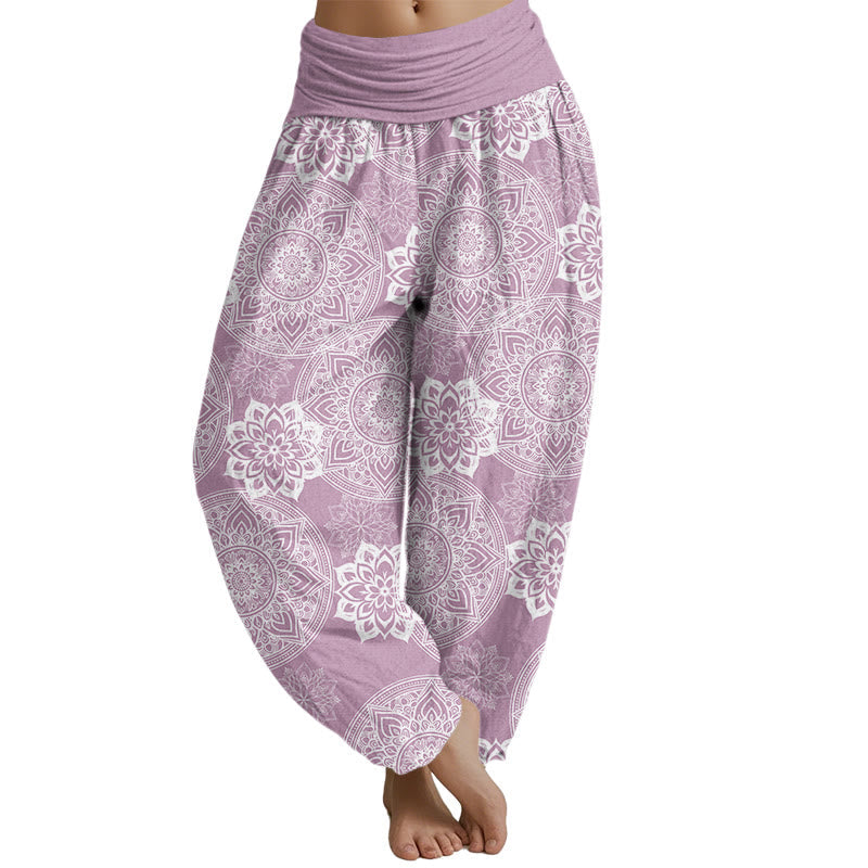 Mythstone Casual Round Mandala Flower Design Women's Elastic Waist Harem Pants