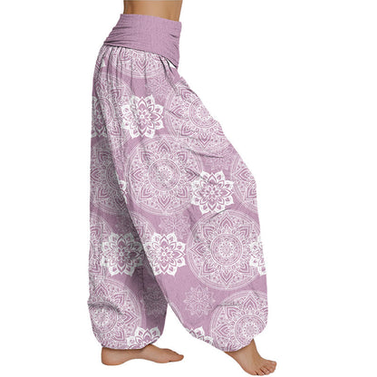 Mythstone Casual Round Mandala Flower Design Women's Elastic Waist Harem Pants