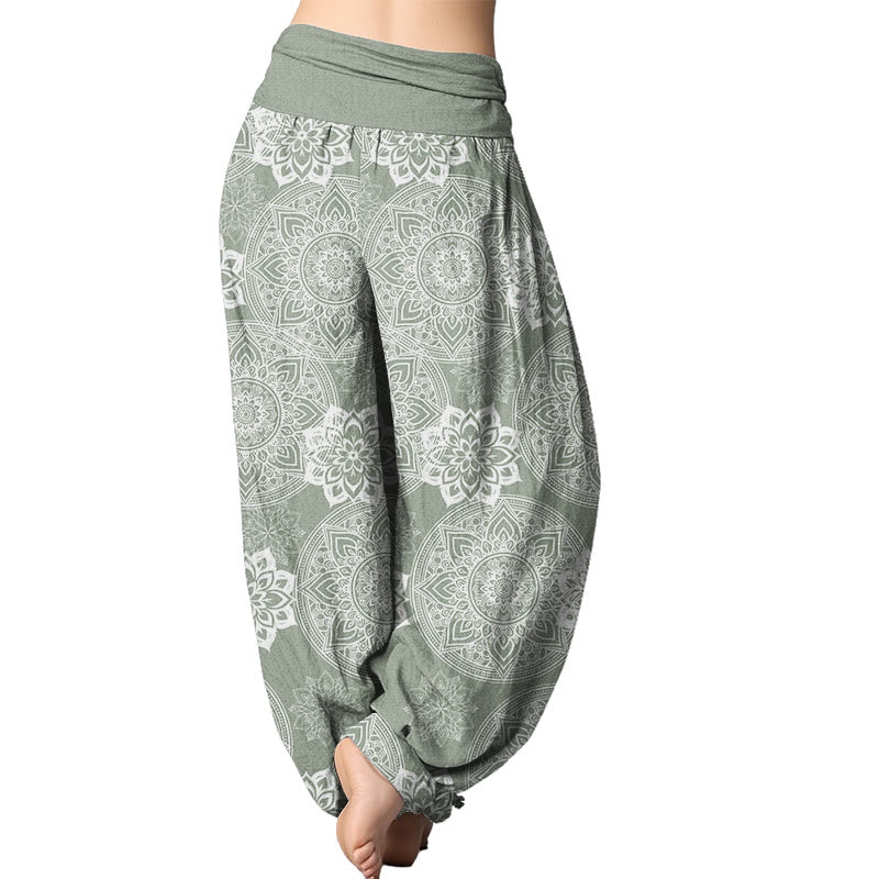 Mythstone Casual Round Mandala Flower Design Women's Elastic Waist Harem Pants