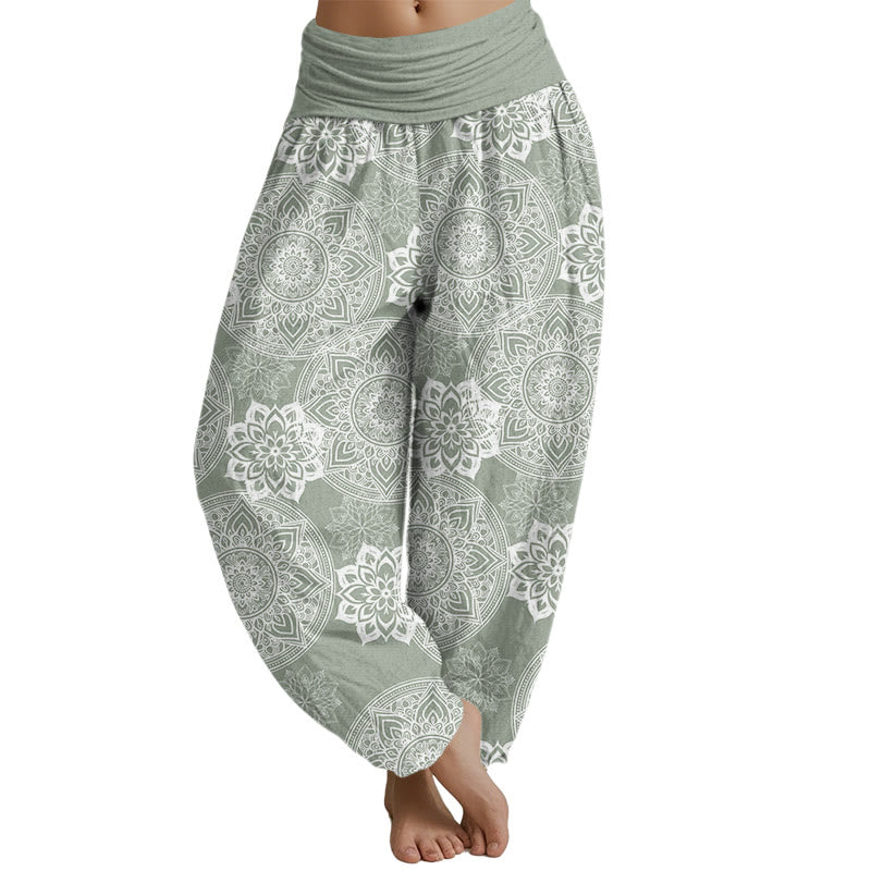 Mythstone Casual Round Mandala Flower Design Women's Elastic Waist Harem Pants