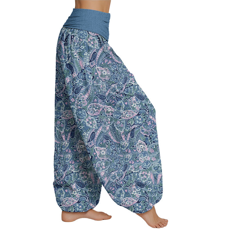 Pantalones harén con cintura elástica para mujer con diseño de flores de anacardo de Mythstone 