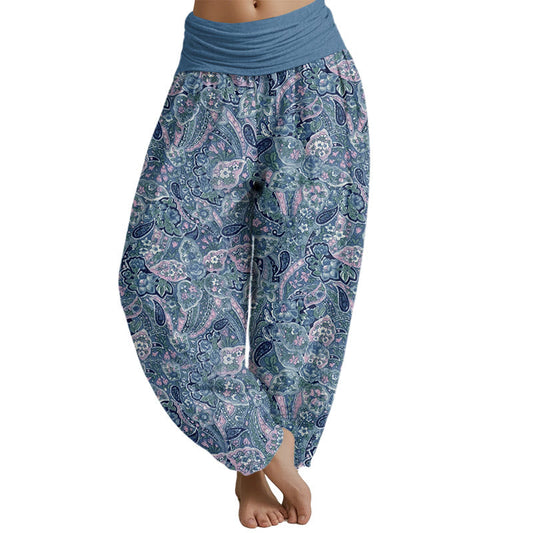 Mythstone Casual Cashew Flower Design Women's Elastic Waist Harem Pants