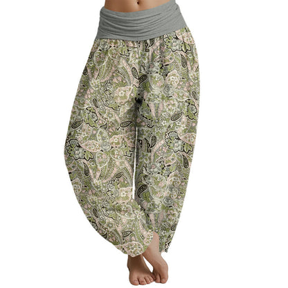 Pantalones harén con cintura elástica para mujer con diseño de flores de anacardo de Mythstone 